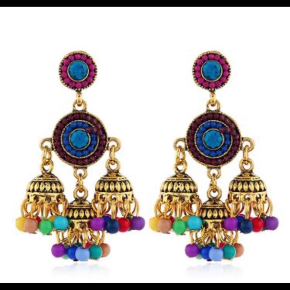 Mini Gold and Multi Colored Indian Earrings